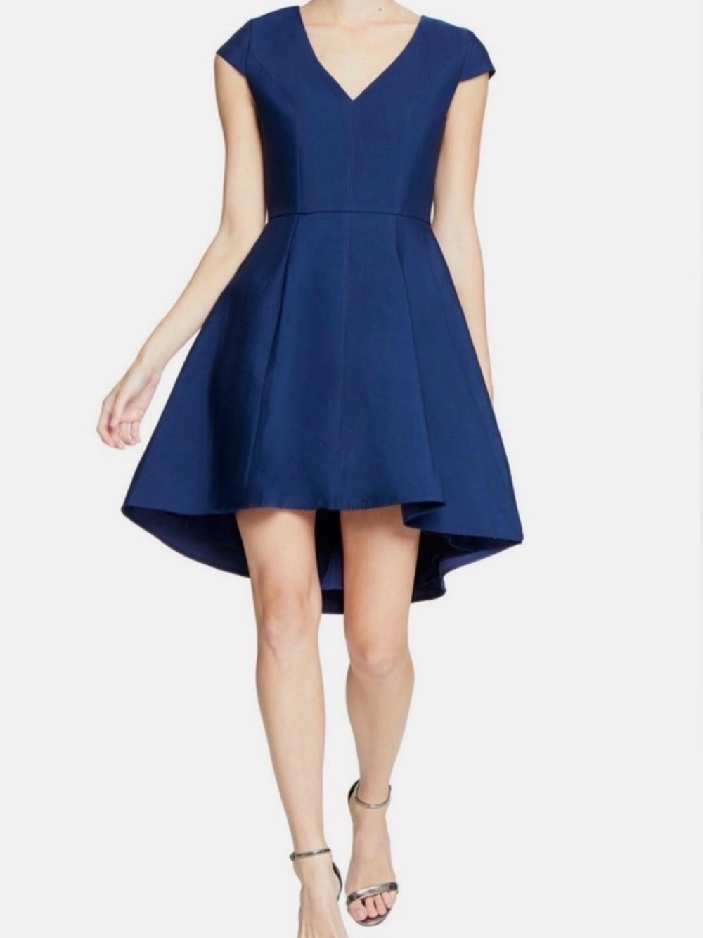 Halston Heritage Navy High-Low V-Neck Fit & Flare Dress